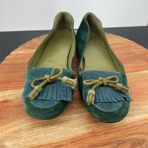 Vintage Delman green Blue Suede Loafer flats size 6.5 kilti tassels‎